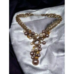 Vintage Faux Pearl Necklace Chunky Bubble Cluster Purple Gray Beads 1" Wide